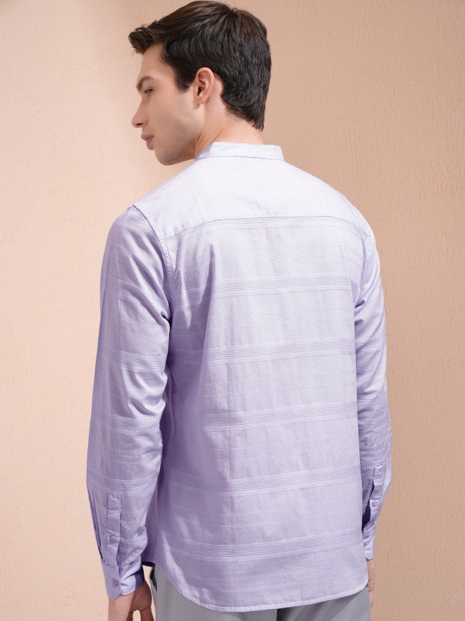 Highlander Men Lavender Striped Regular Fit Casual Shirt - Lavender - Image 3