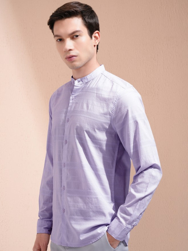 Highlander Men Lavender Striped Regular Fit Casual Shirt - Lavender - Image 4