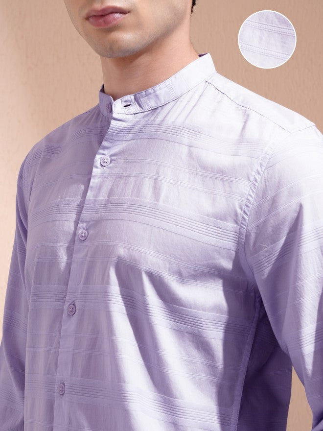 Highlander Men Lavender Striped Regular Fit Casual Shirt - Lavender - Image 5