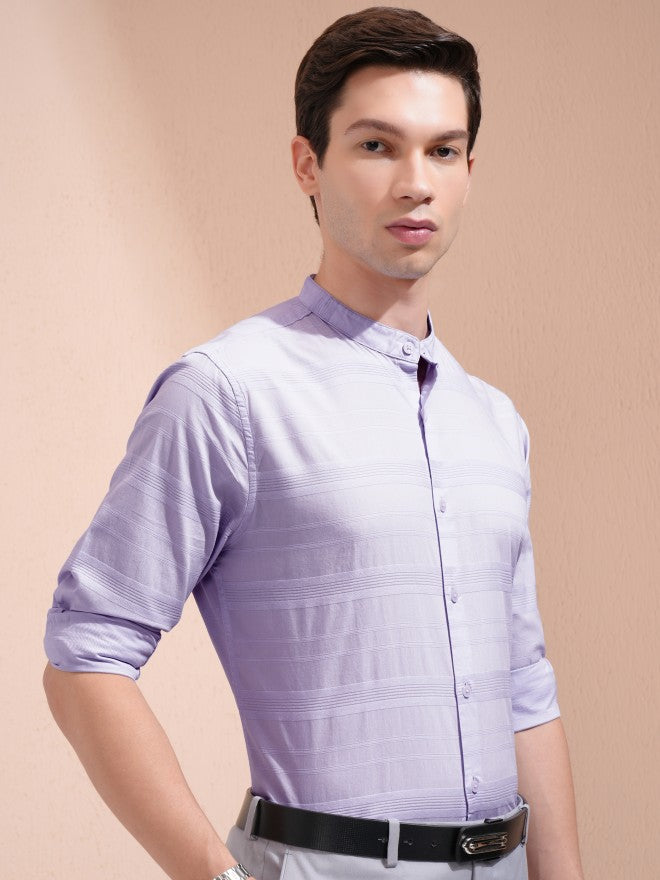 Highlander Men Lavender Striped Regular Fit Casual Shirt - Lavender - Image 6