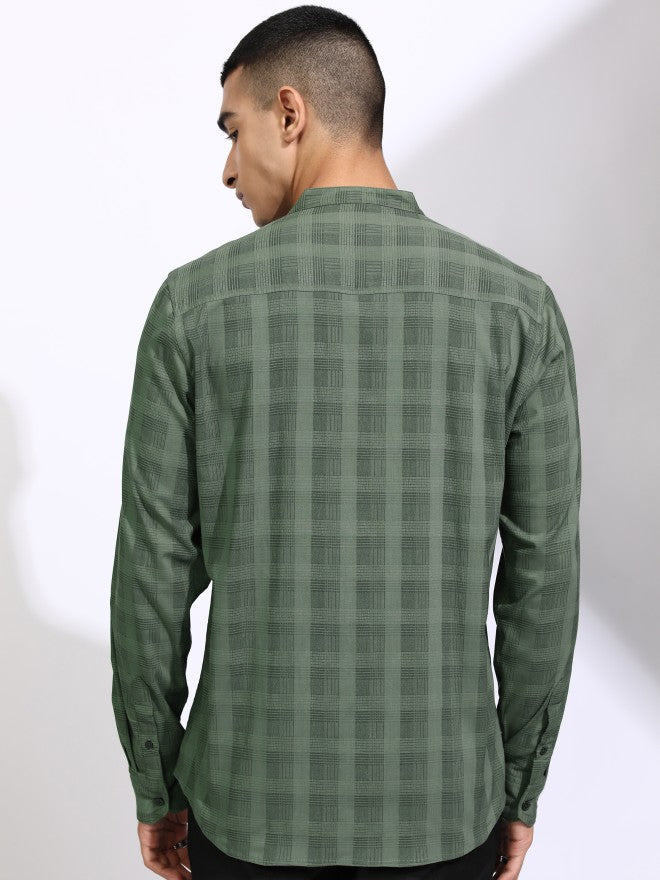 Highlander Men Olive Checked Regular Fit Casual Shirt - Olive - Image 3