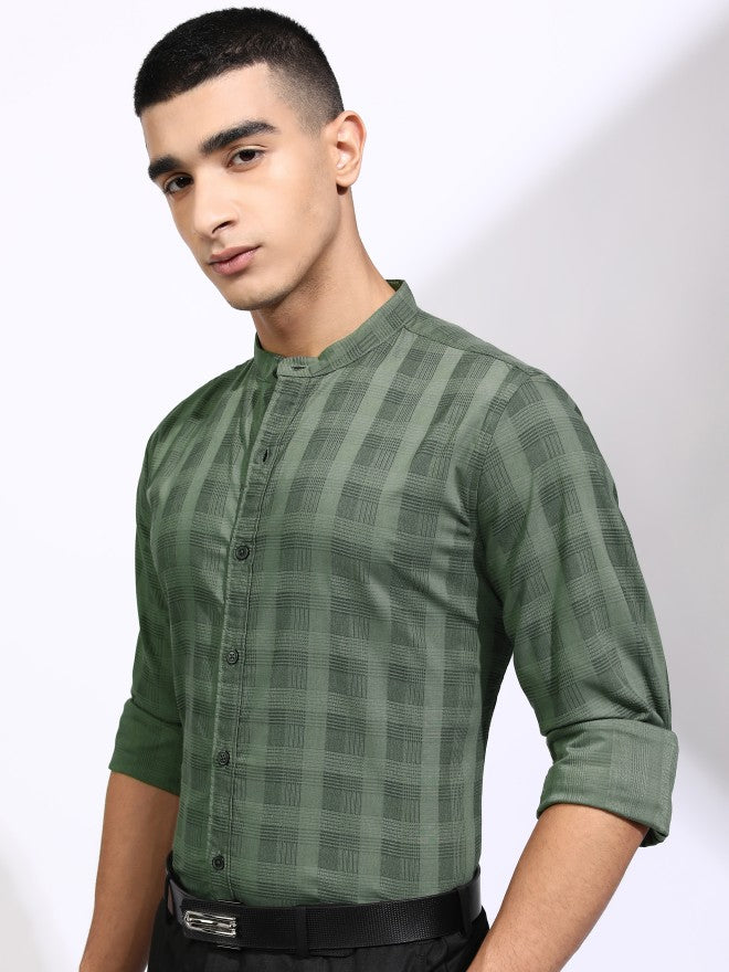 Highlander Men Olive Checked Regular Fit Casual Shirt - Olive - Image 4