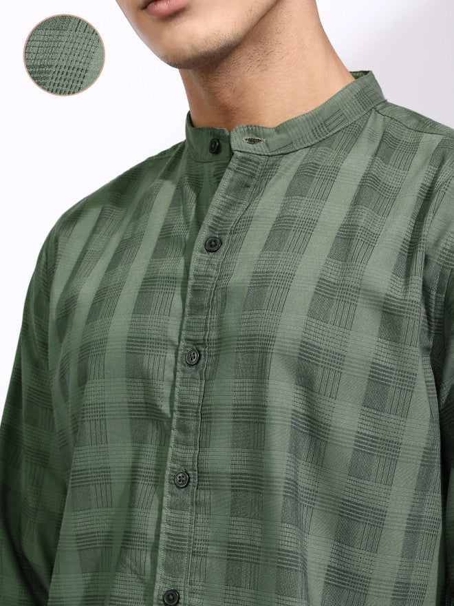 Highlander Men Olive Checked Regular Fit Casual Shirt - Olive - Image 5