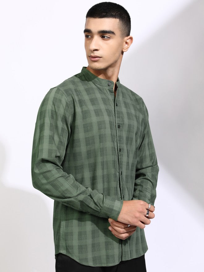 Highlander Men Olive Checked Regular Fit Casual Shirt - Olive - Image 6
