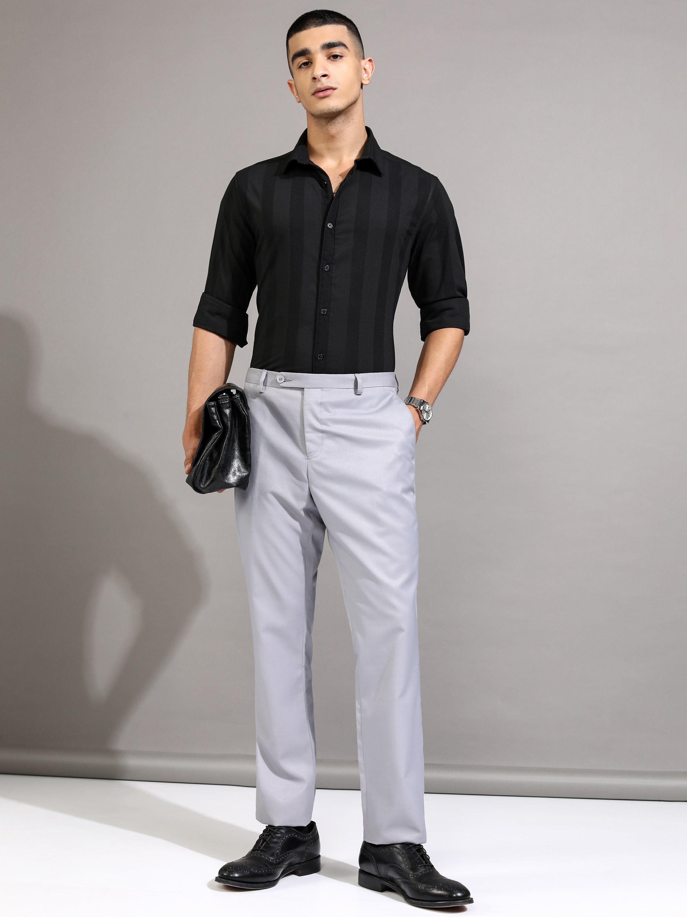 Highlander Men Black Striped Slim Fit Casual Shirt - Black - Image 2