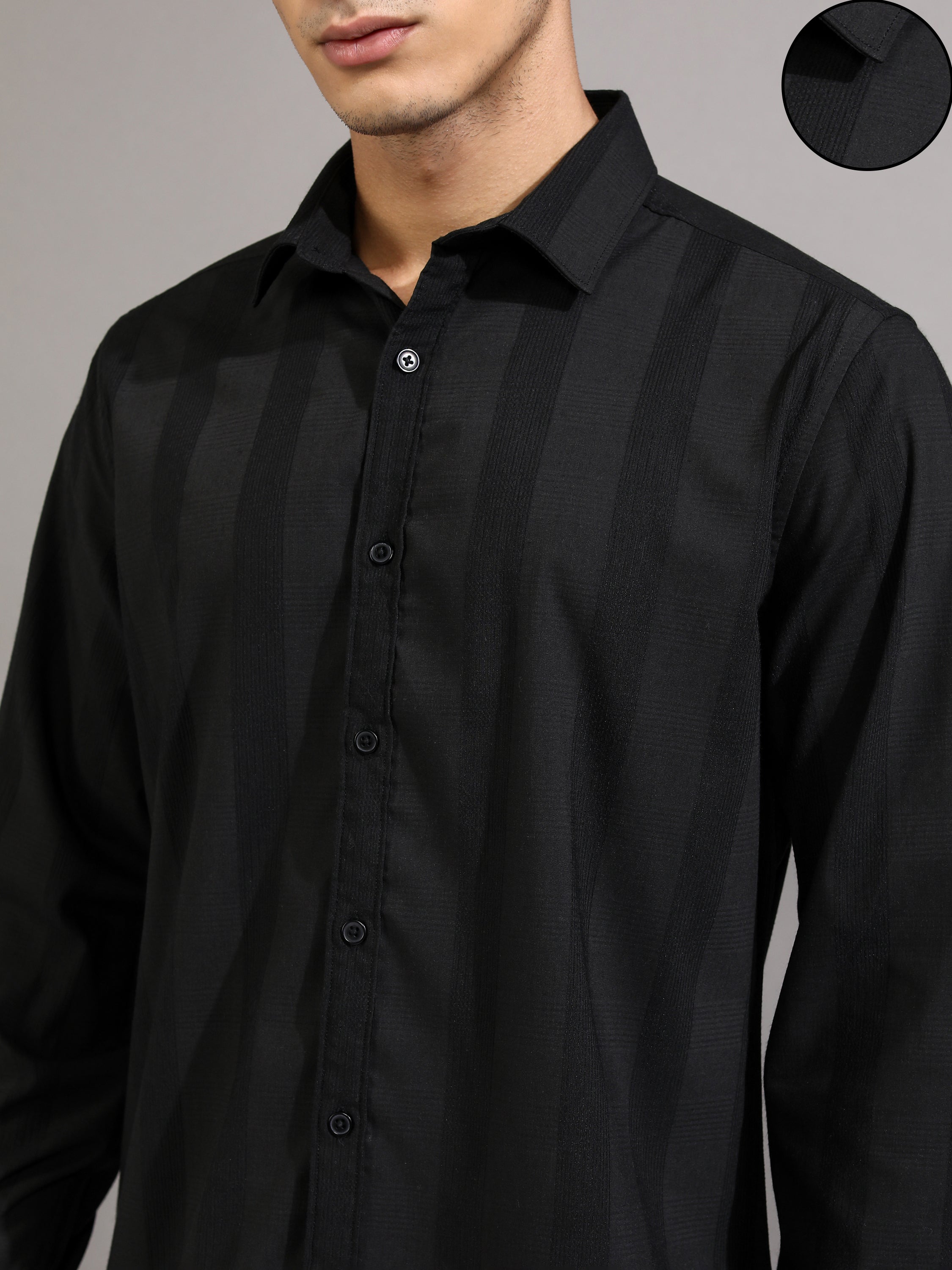 Highlander Men Black Striped Slim Fit Casual Shirt - Black - Image 5