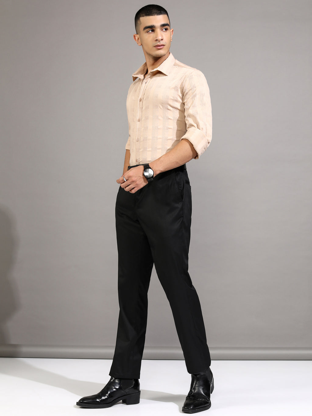 Highlander Men Beige Checked Slim Fit Casual Shirt - Beige - Image 2