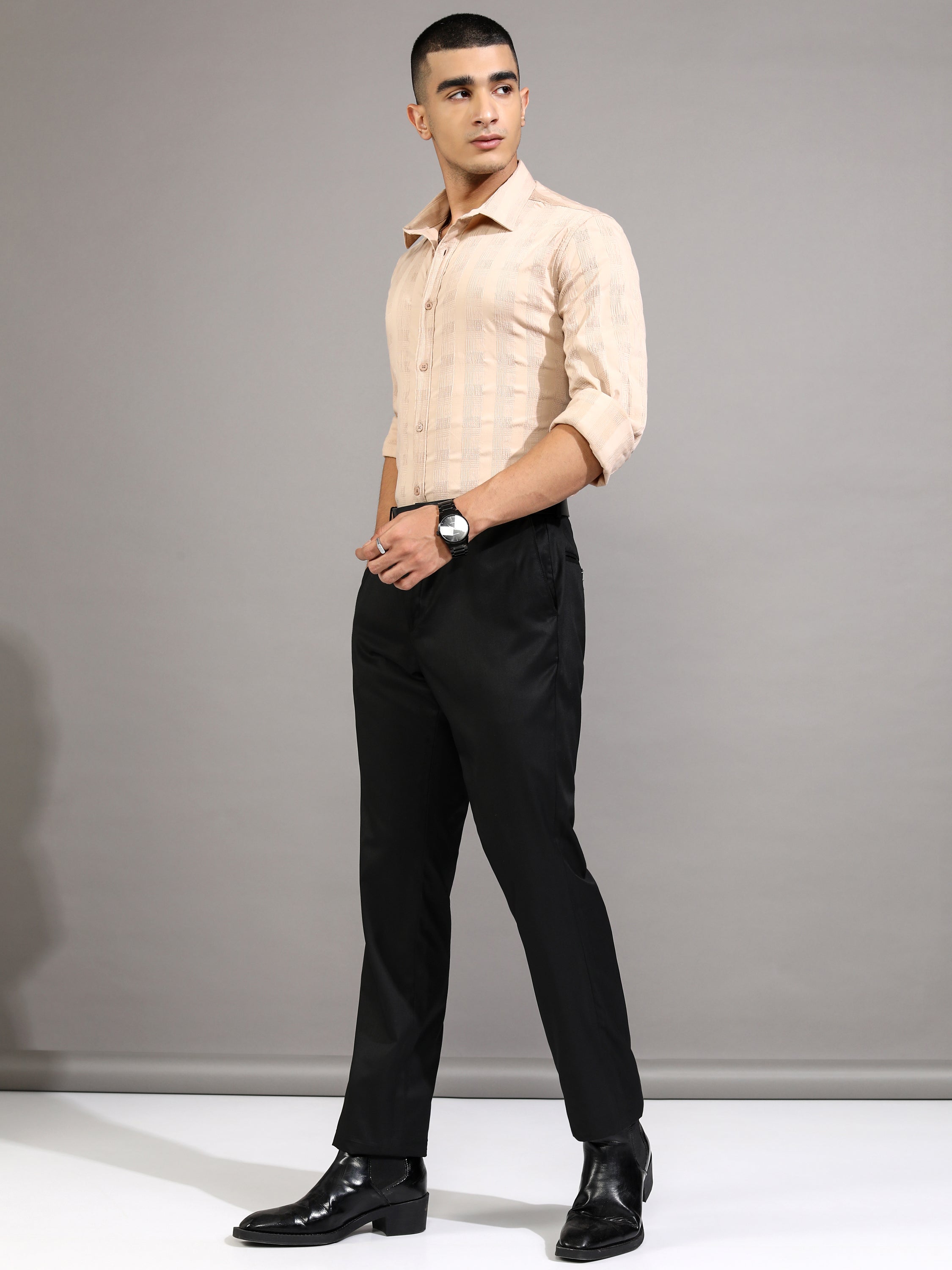 Highlander Men Beige Checked Slim Fit Casual Shirt - Beige - Image 2