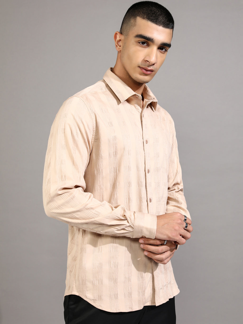 Highlander Men Beige Checked Slim Fit Casual Shirt - Beige - Image 6