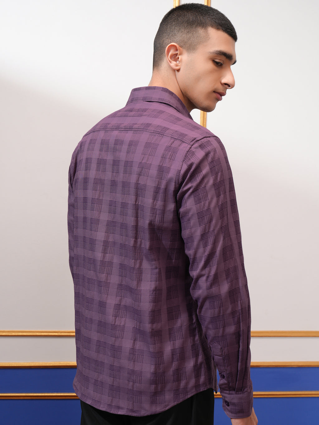 Highlander Men Purple Self Design Slim Fit Casual Shirt - Purple - Image 3