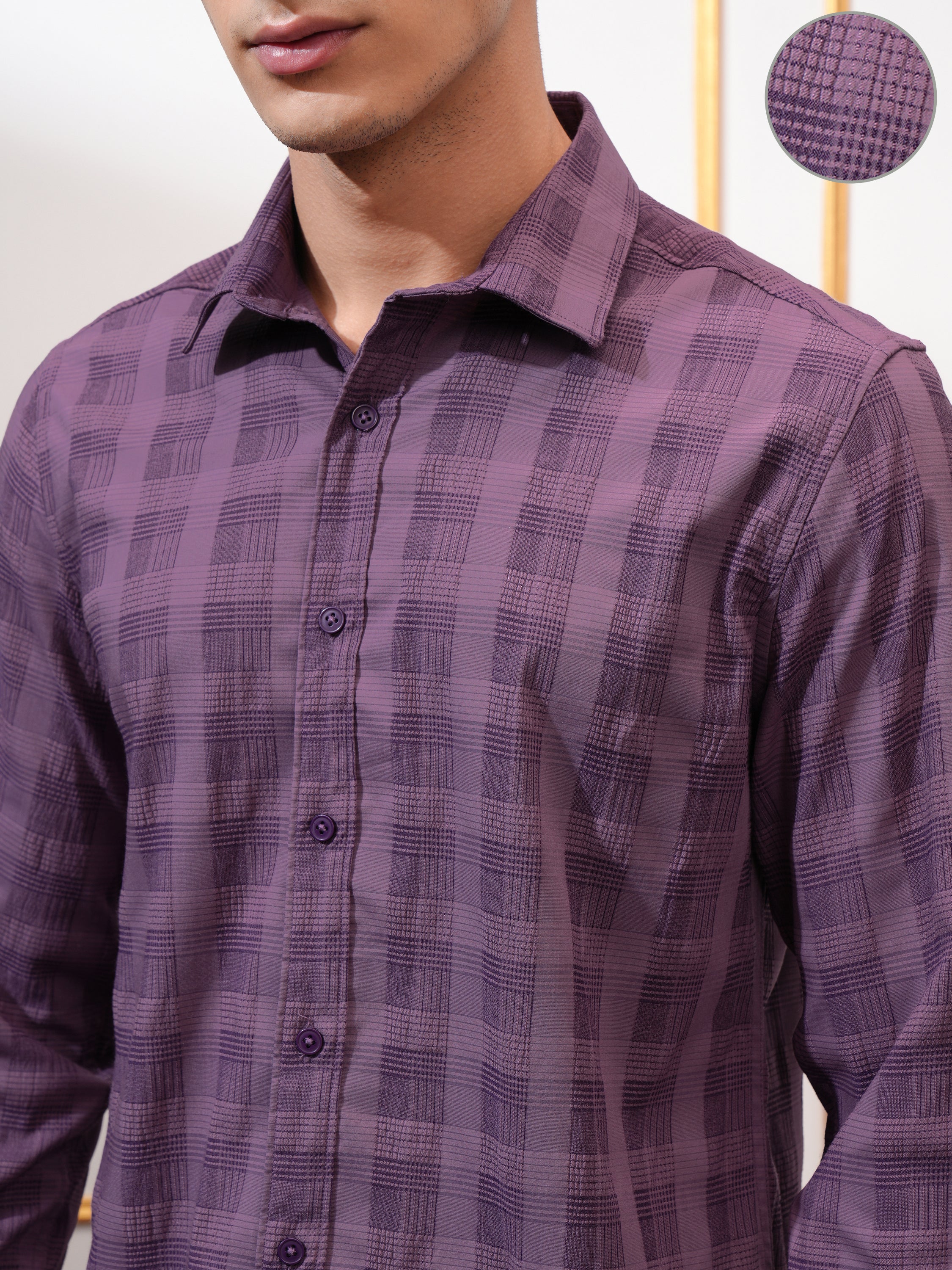 Highlander Men Purple Self Design Slim Fit Casual Shirt - Purple - Image 5
