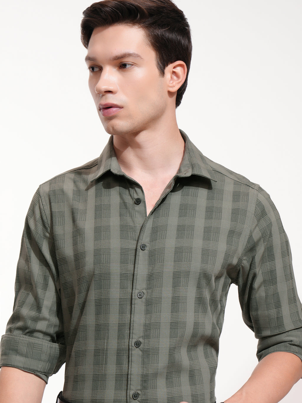 Highlander Men Olive Checked Slim Fit Casual Shirt - Olive - Image 1