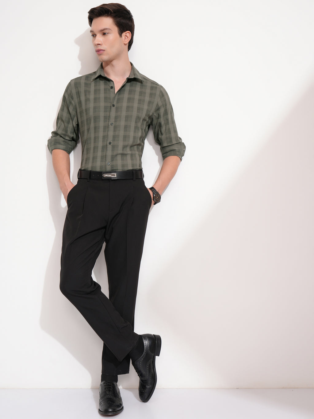 Highlander Men Olive Checked Slim Fit Casual Shirt - Olive - Image 2