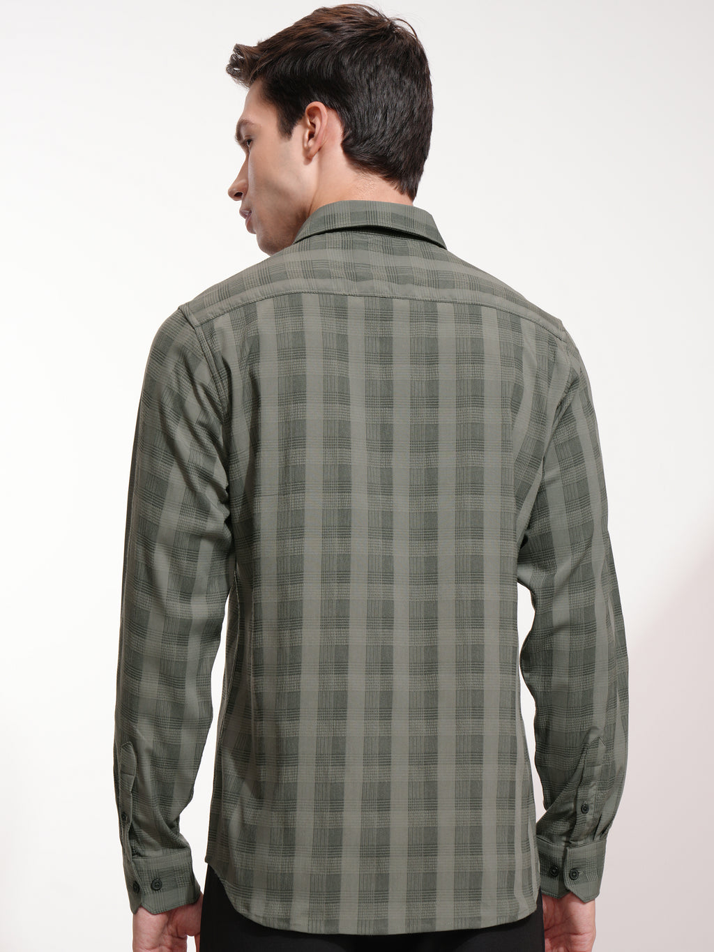 Highlander Men Olive Checked Slim Fit Casual Shirt - Olive - Image 3