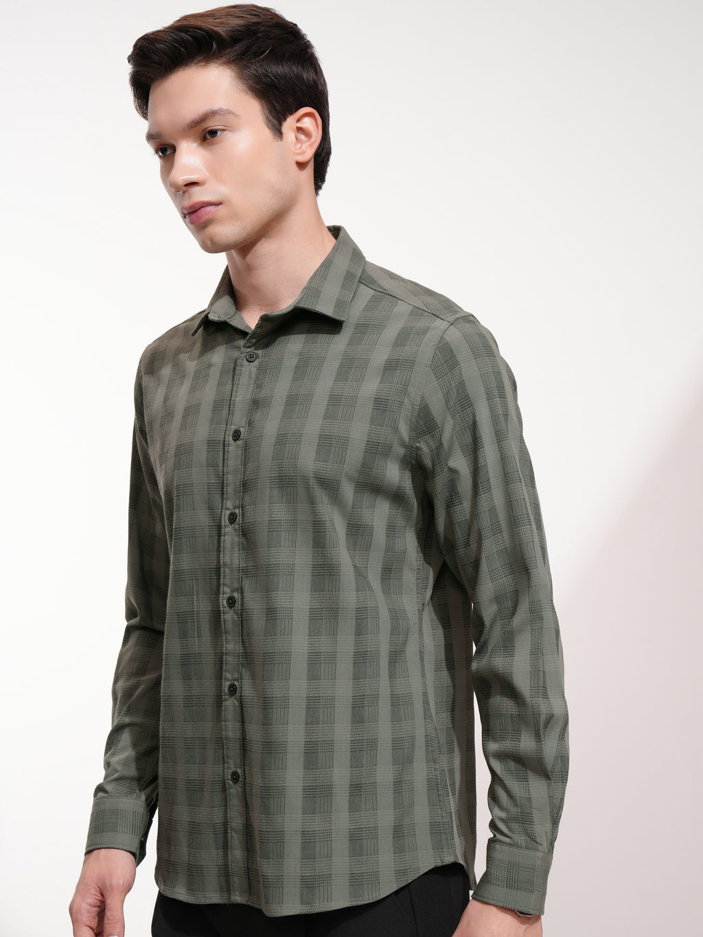 Highlander Men Olive Checked Slim Fit Casual Shirt - Olive - Image 4