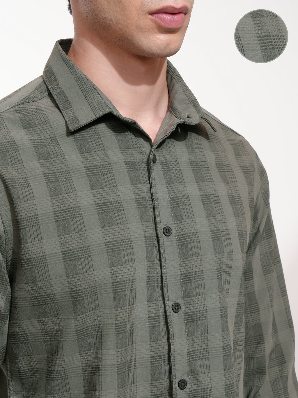 Highlander Men Olive Checked Slim Fit Casual Shirt - Olive - Image 5