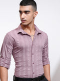 Highlander Men Mauve Self Design Slim Fit Casual Shirt - Mauve - Image 1