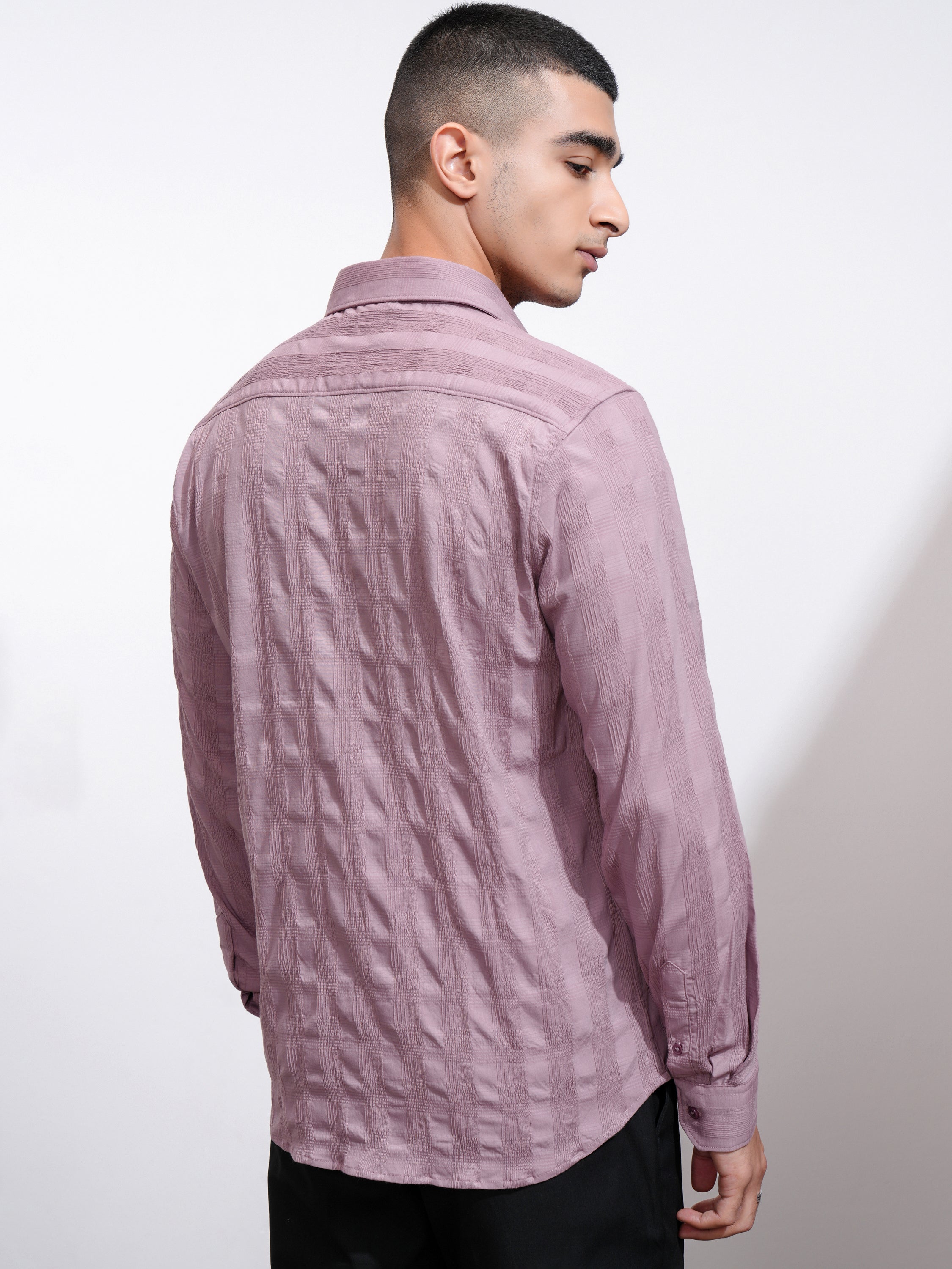 Highlander Men Mauve Self Design Slim Fit Casual Shirt - Mauve - Image 3