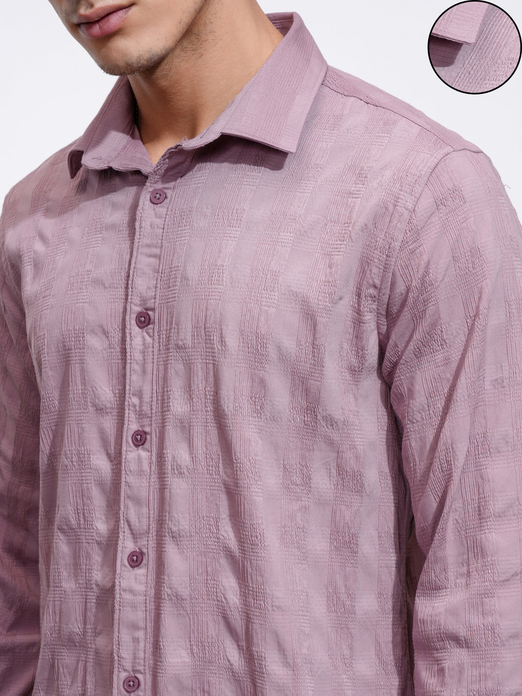 Highlander Men Mauve Self Design Slim Fit Casual Shirt - Mauve - Image 5