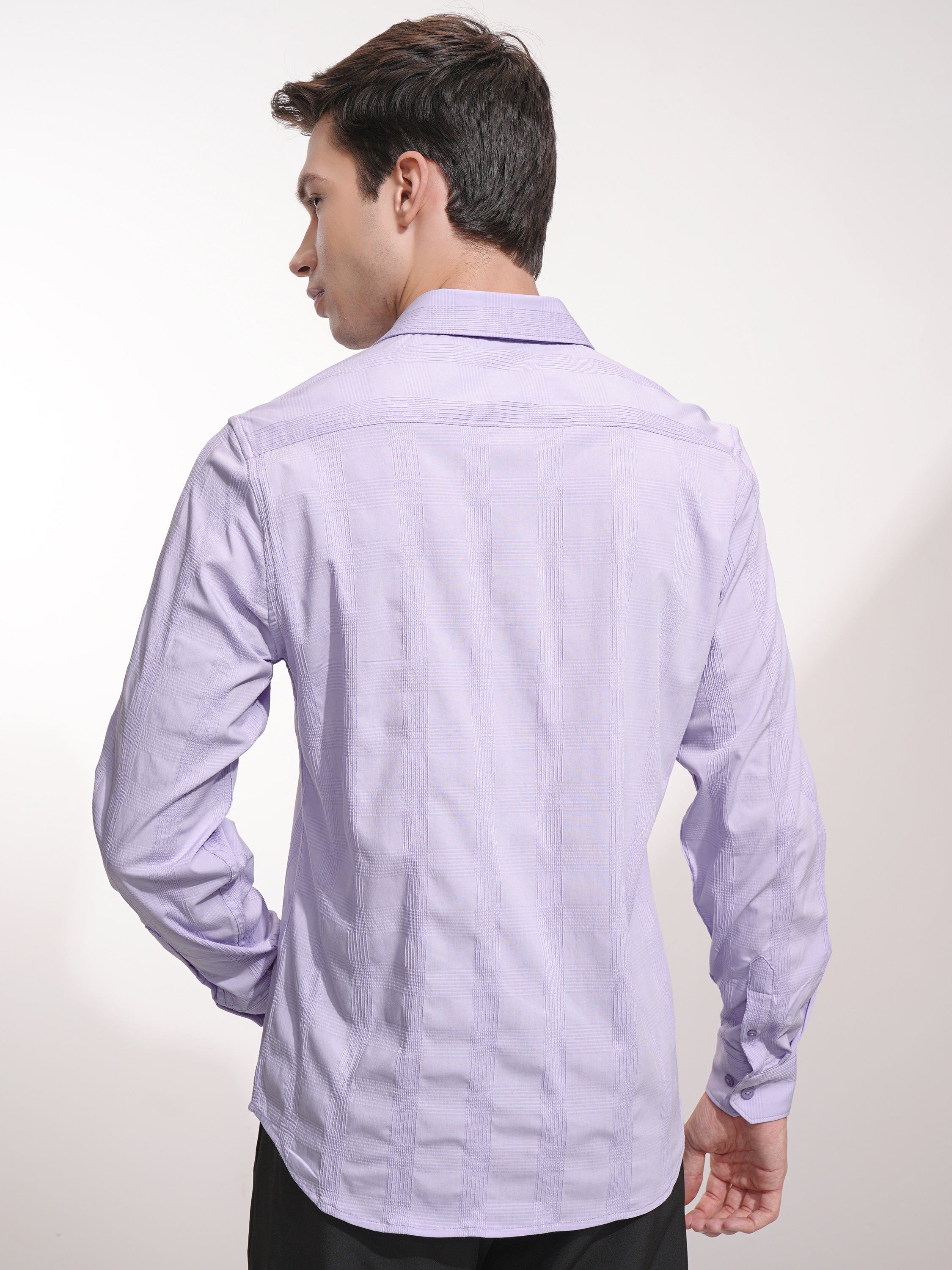 Highlander Men Lavender Checked Slim Fit Casual Shirt - Lavender - Image 3