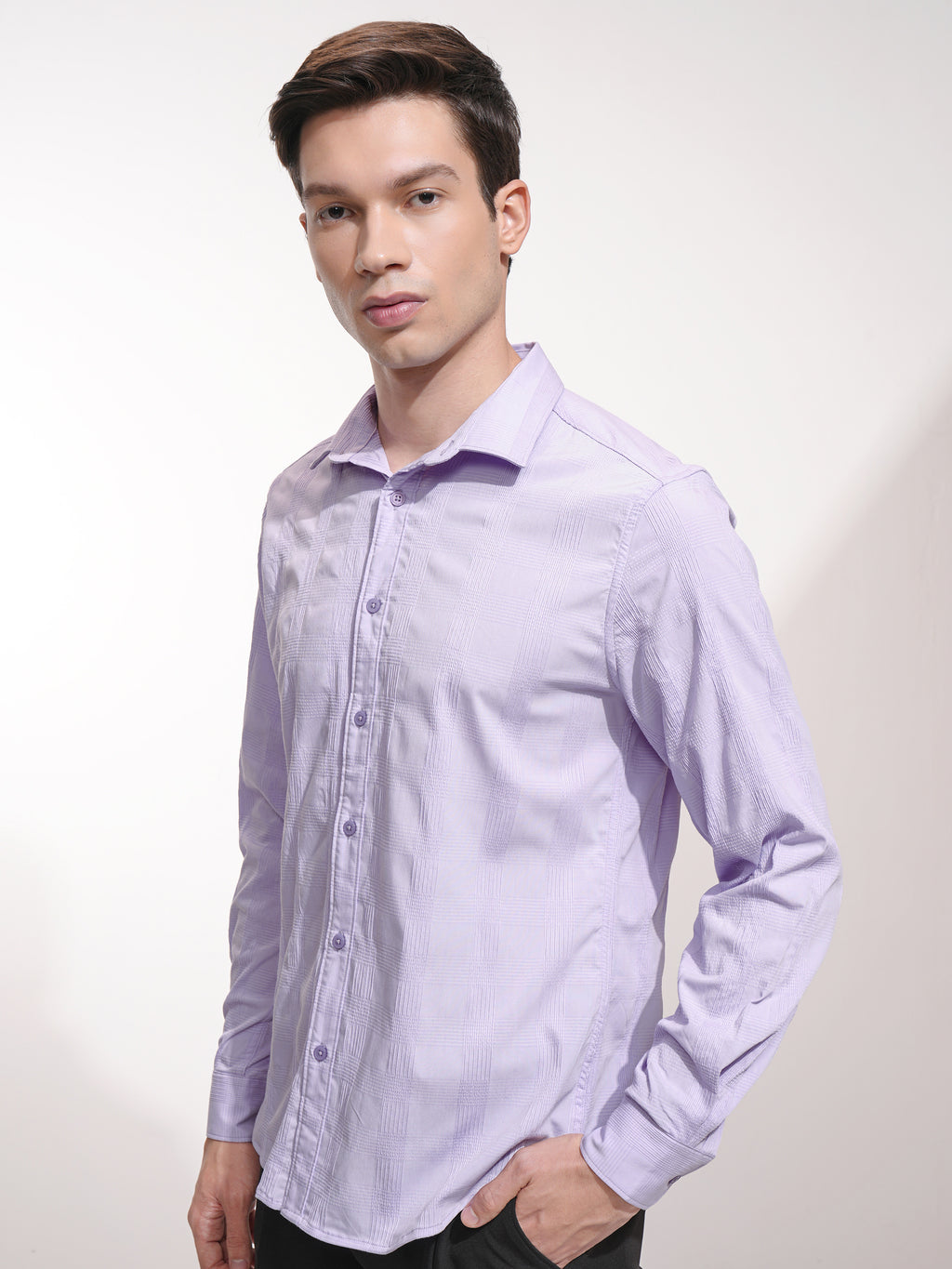 Highlander Men Lavender Checked Slim Fit Casual Shirt - Lavender - Image 4
