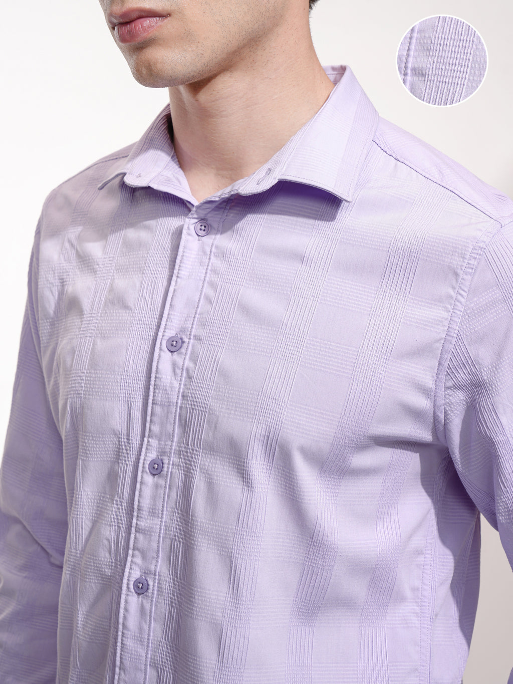 Highlander Men Lavender Checked Slim Fit Casual Shirt - Lavender - Image 5