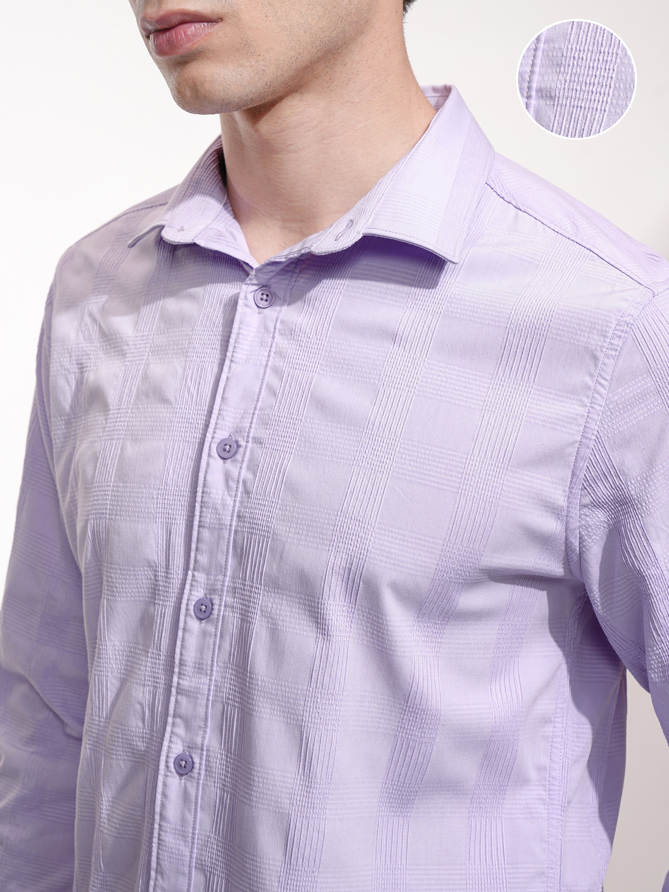 Highlander Men Lavender Checked Slim Fit Casual Shirt - Lavender - Image 5