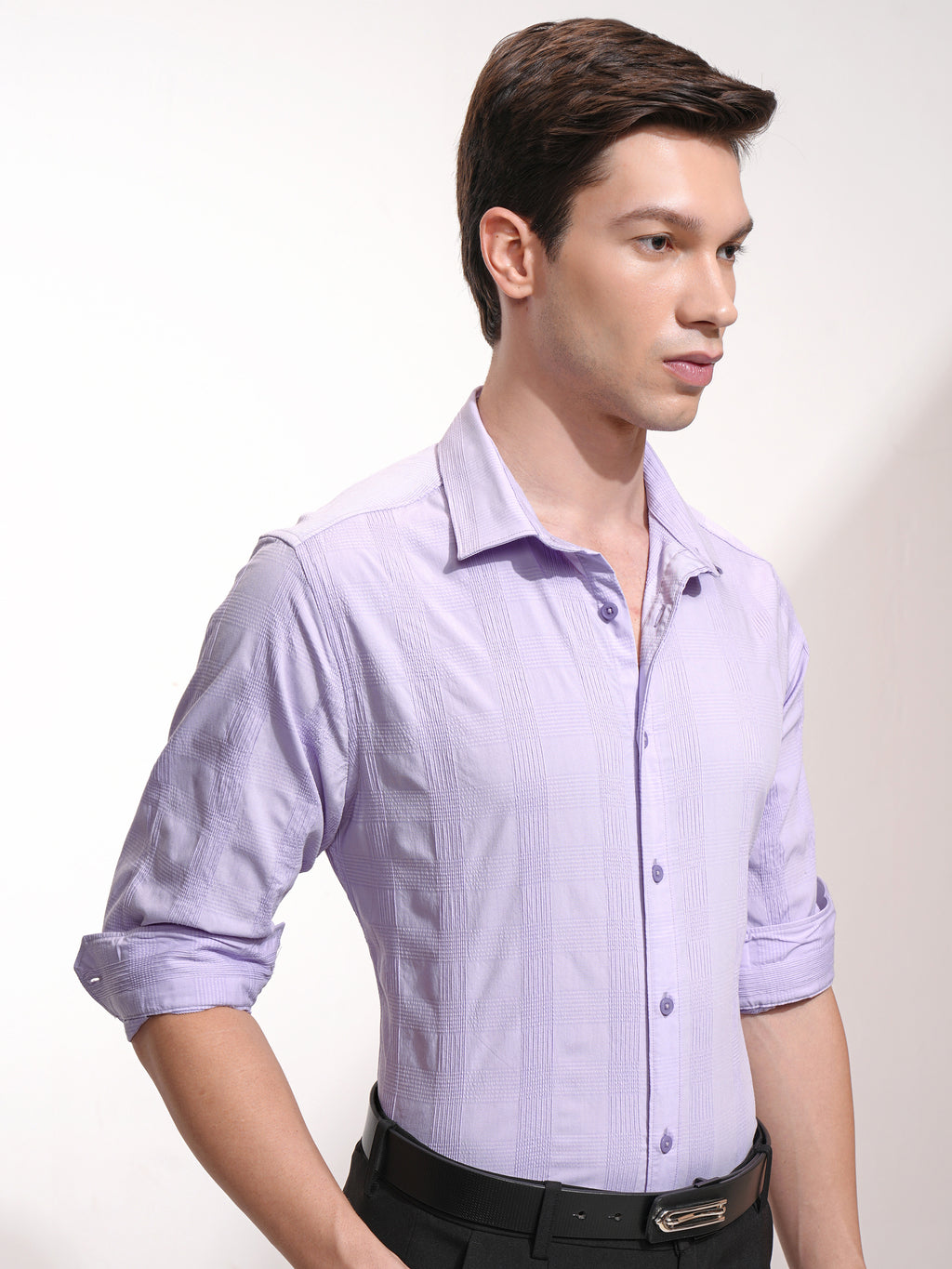 Highlander Men Lavender Checked Slim Fit Casual Shirt - Lavender - Image 6