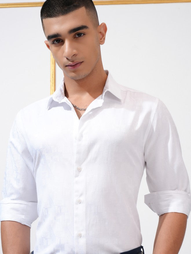 Highlander Men White Textured Slim Fit Casual Shirt - White - Image 1