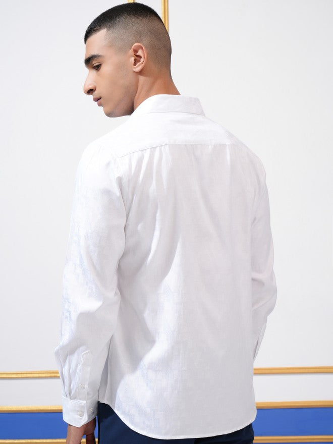 Highlander Men White Textured Slim Fit Casual Shirt - White - Image 3