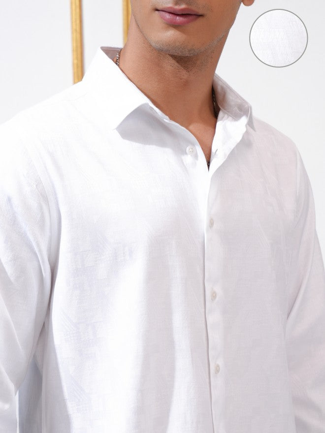 Highlander Men White Textured Slim Fit Casual Shirt - White - Image 5