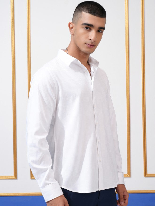 Highlander Men White Textured Slim Fit Casual Shirt - White - Image 6