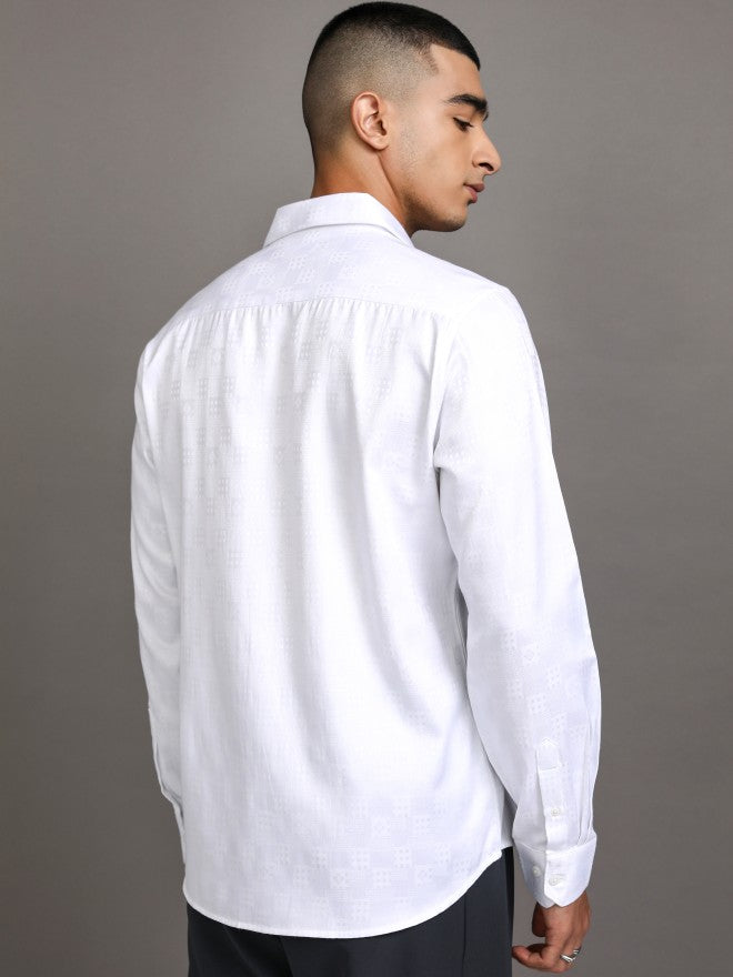 Highlander Men White Textured Slim Fit Casual Shirt - White - Image 3