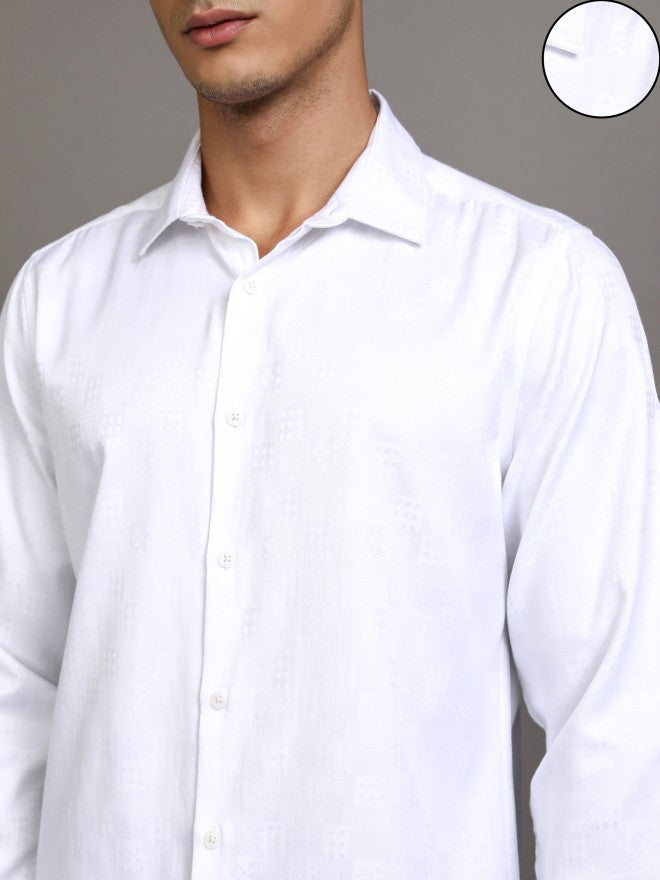 Highlander Men White Textured Slim Fit Casual Shirt - White - Image 5