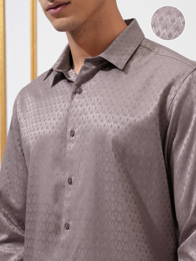 Highlander Men Pink Textured Slim Fit Casual Shirt - Pink - Image 5
