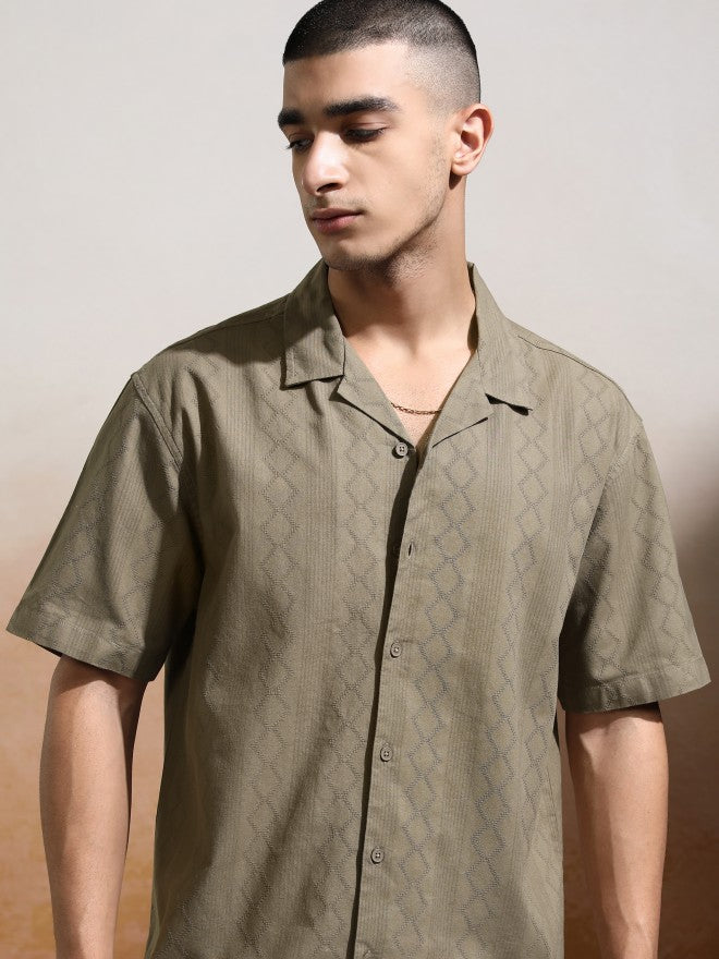 Highlander Men Khaki Textured Relaxed Fit Casual Shirt - Khaki - Image 1