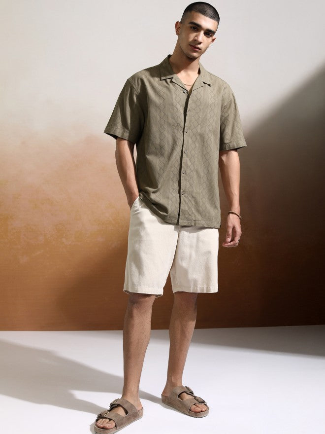 Highlander Men Khaki Textured Relaxed Fit Casual Shirt - Khaki - Image 2