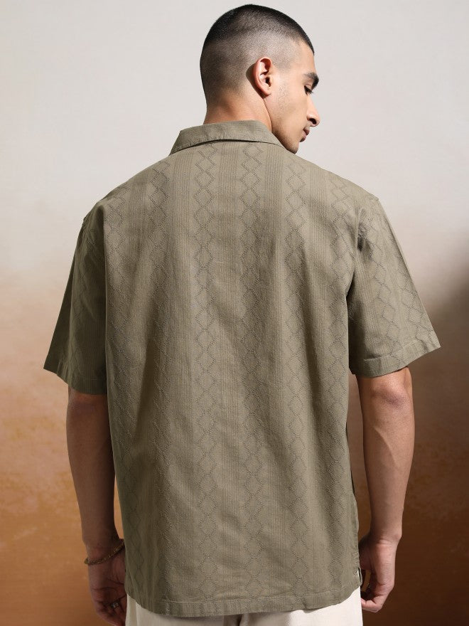 Highlander Men Khaki Textured Relaxed Fit Casual Shirt - Khaki - Image 3