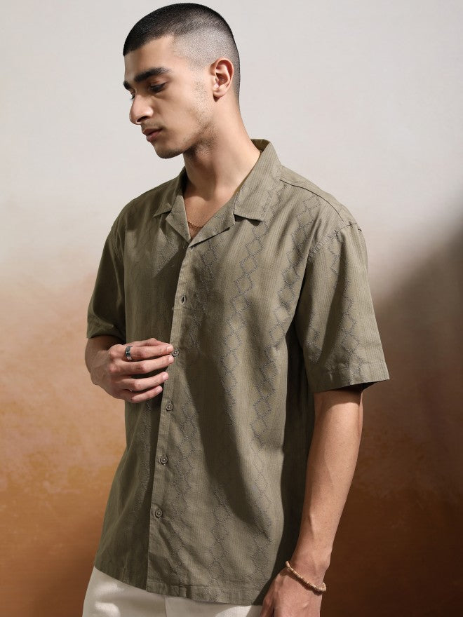 Highlander Men Khaki Textured Relaxed Fit Casual Shirt - Khaki - Image 4