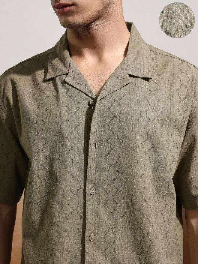 Highlander Men Khaki Textured Relaxed Fit Casual Shirt - Khaki - Image 5