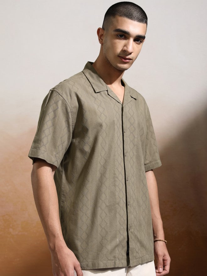 Highlander Men Khaki Textured Relaxed Fit Casual Shirt - Khaki - Image 6