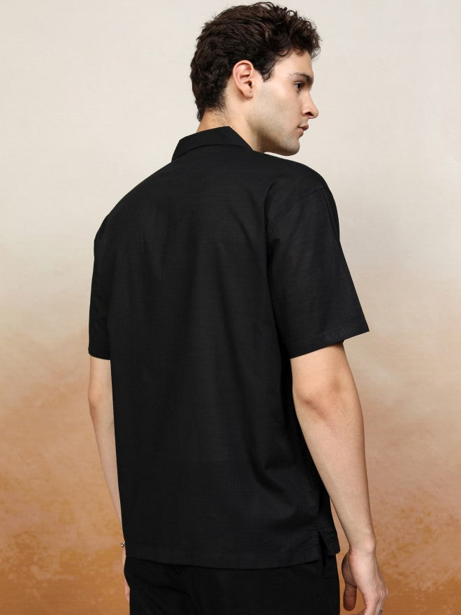 Highlander Men Black Textured Relaxed Fit Casual Shirt - Black - Image 3