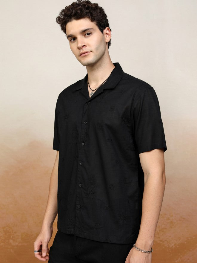 Highlander Men Black Textured Relaxed Fit Casual Shirt - Black - Image 4
