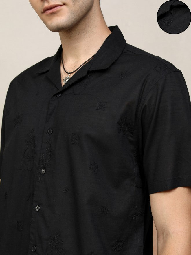 Highlander Men Black Textured Relaxed Fit Casual Shirt - Black - Image 5