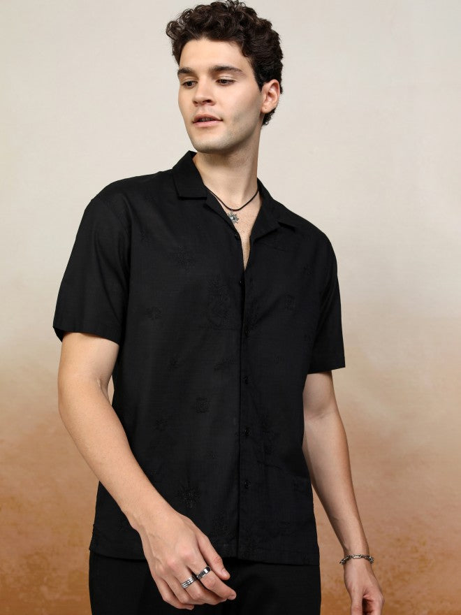 Highlander Men Black Textured Relaxed Fit Casual Shirt - Black - Image 6