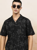 Highlander Men Black Textured Relaxed Fit Casual Shirt - Black - Image 1