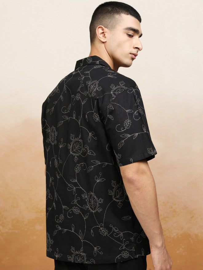 Highlander Men Black Textured Relaxed Fit Casual Shirt - Black - Image 3
