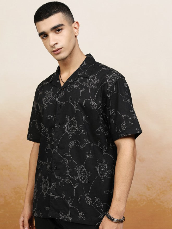 Highlander Men Black Textured Relaxed Fit Casual Shirt - Black - Image 4
