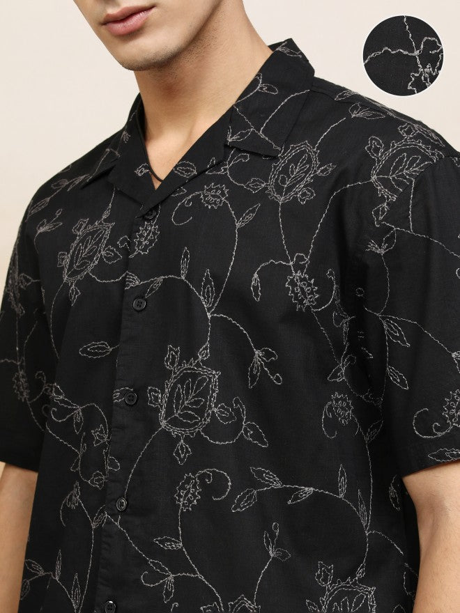 Highlander Men Black Textured Relaxed Fit Casual Shirt - Black - Image 5