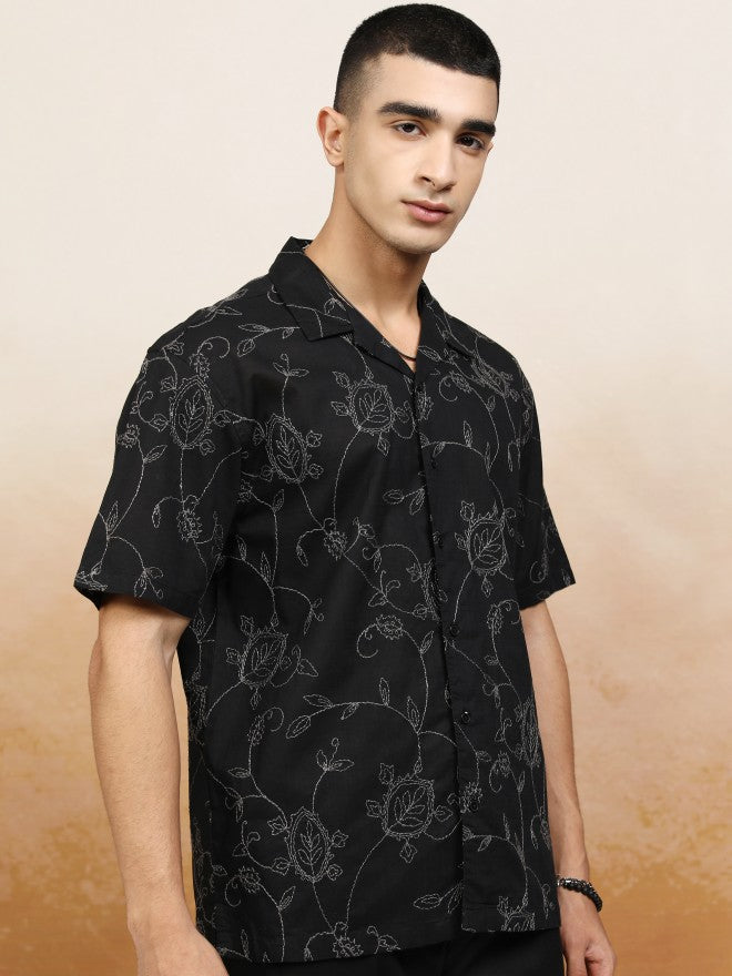 Highlander Men Black Textured Relaxed Fit Casual Shirt - Black - Image 6